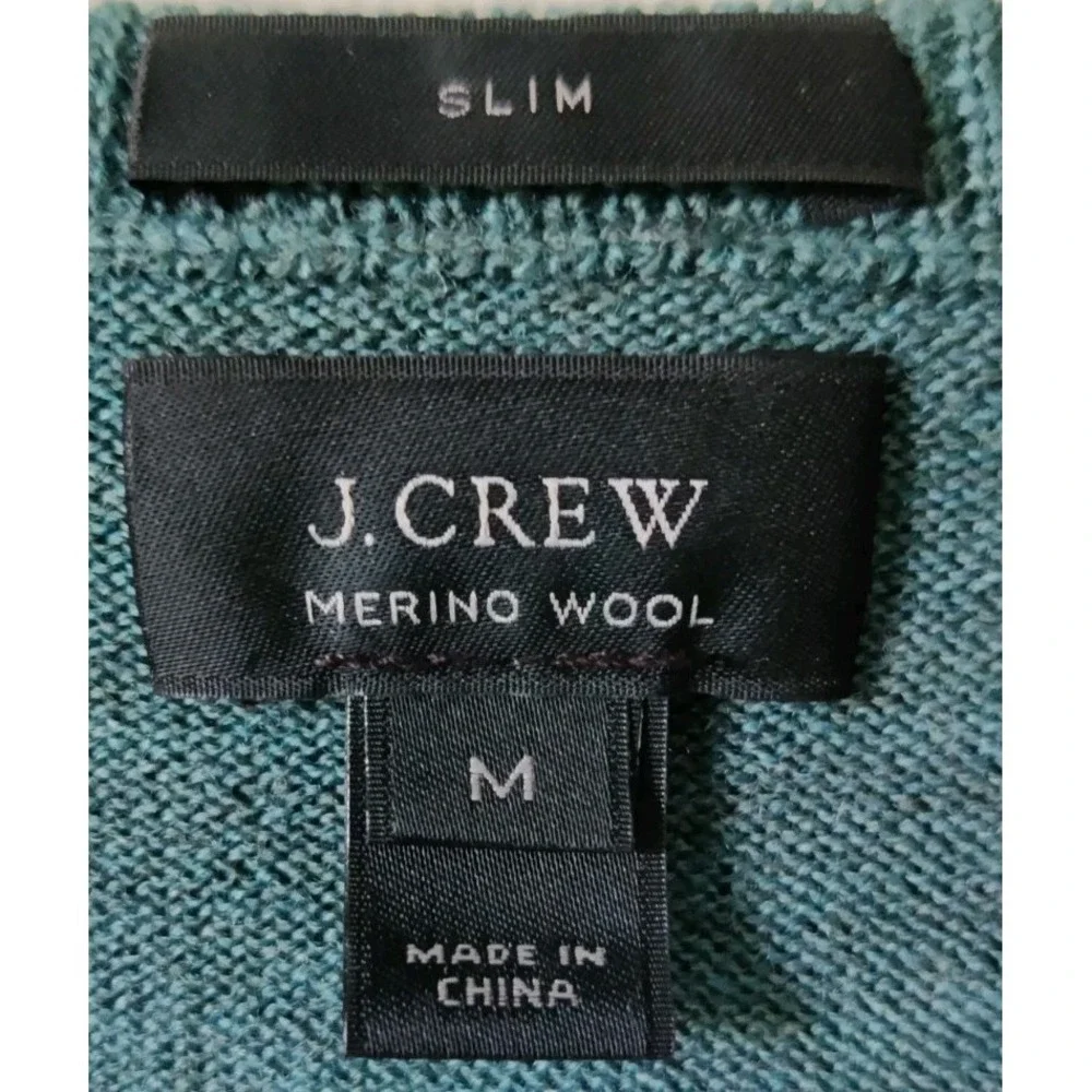 J. Crew Men's V-Neck 100% Merino Wool Sweater Heather Green Slim Fit Size Medium